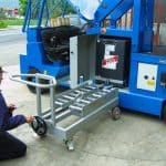Battery changing system for lifting cranes